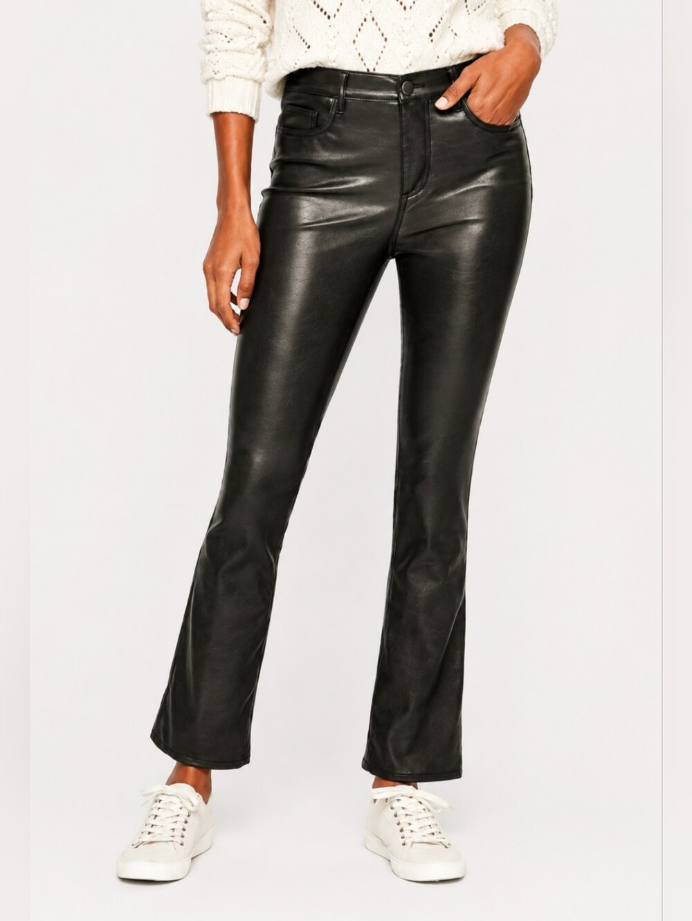 ❤️ LOFT HIGH RISE KICK CROP VEGAN LEATHER PANTS, BLACK, 4 (27)